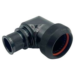 Front view of EMCA Electro-Mechanic A37-795 90 Degree Screened Adaptor in Black Zinc Nickel finish