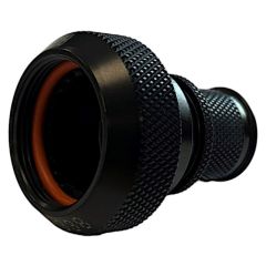 Front view of EMCA Straight Screened Adaptor in Black Zinc Nickel finish (Part Number: A37-526-6212KN)