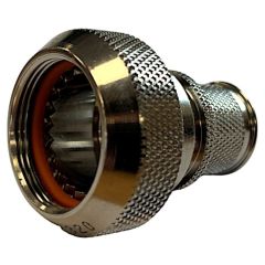 Front view of EMCA Straight Screened Adaptor in Electroless Nickel finish (Part Number: A37-526-3506KN)