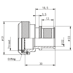 Dimensions of EMCA Straight Screened Adaptor in Aluminium Bronze Passivated finish (Part Number: A37-796-4910)