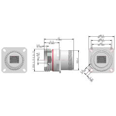 Dimensions of EMCA Connector Solutions X1-9884 RJ45 CAT6A Feedthrough Sealed Square Flange Receptacle