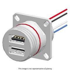 Front view of EMCA Connector Solutions X2-9860 Dual USB-A Square Flange Receptacle for Power Supply