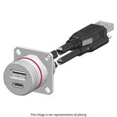 Front view of EMCA Connector Solutions X2-9862 Dual USB-A/C Square Flange Receptacle with Cordset
