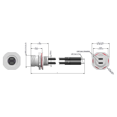 Dimensions of EMCA Connector Solutions X2-9867 Dual USB-C Jam Nut Receptacle with Cordset