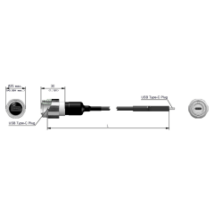 Dimensions of EMCA Connector Solutions X2-9874 USB-C Plug Connector with Cordset
