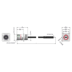 Dimensions of EMCA Connector Solutions X2-9875 USB-C Square Flange Receptacle with Cordset