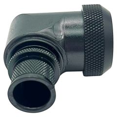 Side view of EMCA Electro-Mechanic A37-795 90 Degree Screened Adaptor in Black Zinc Nickel finish
