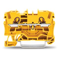 Front view of WAGO TOPJOB®S 2004 Series Rail Mounted 2 Conductor Through Terminal Block, Yellow (Part Number: 2004-1206)