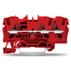 Front view of WAGO TOPJOB®S 2004 Series Rail Mounted 3 Conductor Through Terminal Block, Red (Part Number: 2004-1303)