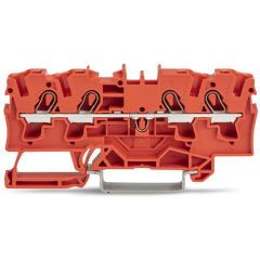Front view of WAGO TOPJOB®S 2004 Series Rail Mounted 4 Conductor Through Terminal Block, Red (Part Number: 2004-1403)