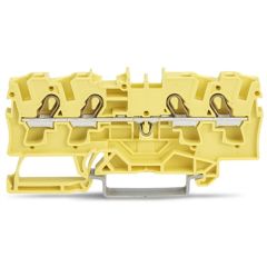 Front view of WAGO TOPJOB®S 2004 Series Rail Mounted 4 Conductor Through Terminal Block, Yellow (Part Number: 2004-1406)