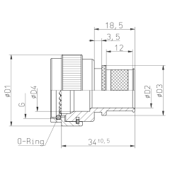 Dimensions of EMCA Electro-Mechanic A17-530 Straight Screened Adaptor