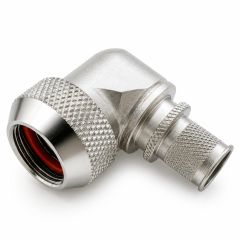 Front view of EMCA Electro-Mechanic A37-795 90 Degree Screened Adaptor in Electroless Nickel finish