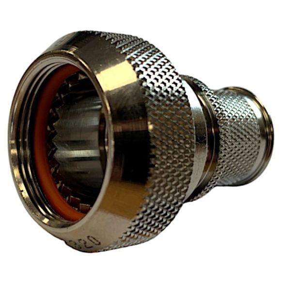 Front view of EMCA Straight Screened Adaptor in Electroless Nickel finish (Part Number: A37-526-2505KN)