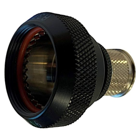 Front view of EMCA Straight Screened Adaptor in Black Hybrid finish (Part Number: A37-526-5J10KN)