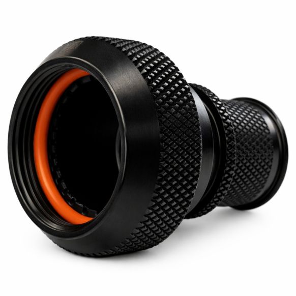 Front view of EMCA Electro-Mechanic A37-796 Straight Screened Adaptor in Black Zinc Nickel finish