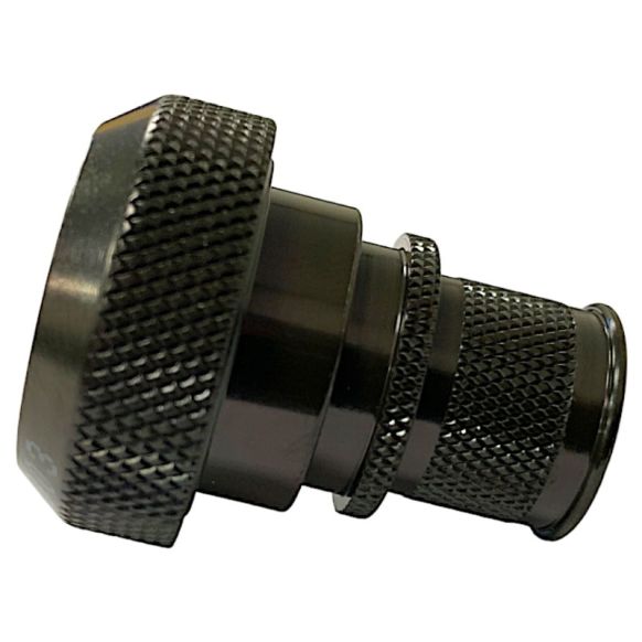 Side view of EMCA Straight Screened Adaptor in Olive Drab Zinc Cobalt finish (Part Number: A37-526-3408KN)