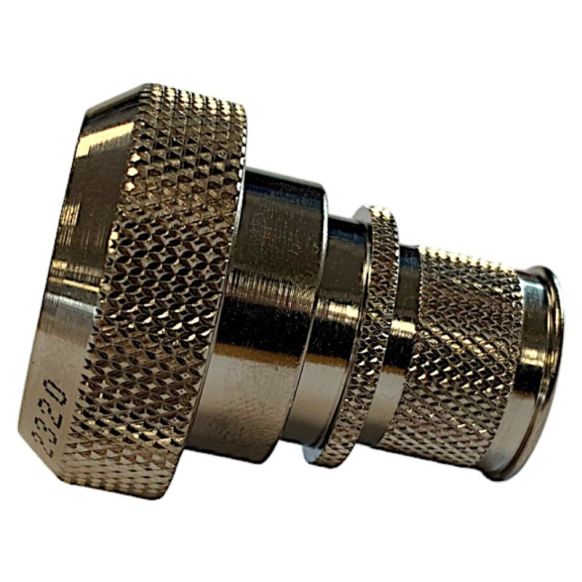 Side view of EMCA Straight Screened Adaptor in Electroless Nickel finish (Part Number: A37-526-3505KN)