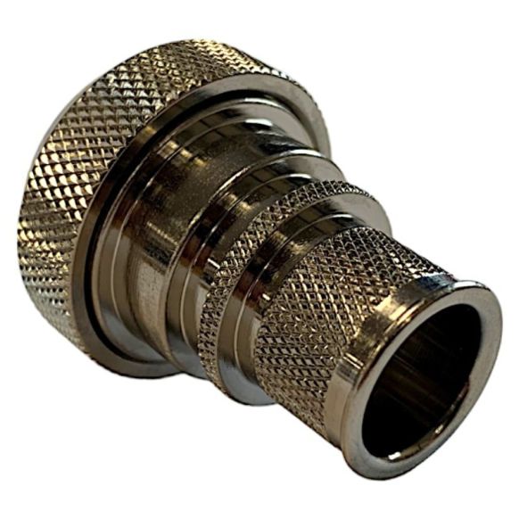 Rear view of EMCA Straight Screened Adaptor in Electroless Nickel finish (Part Number: A37-526-2506KN)