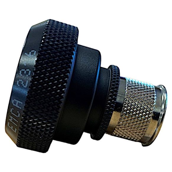 Side view of EMCA Straight Screened Adaptor in Black Hybrid finish (Part Number: A37-526-1J04KN)