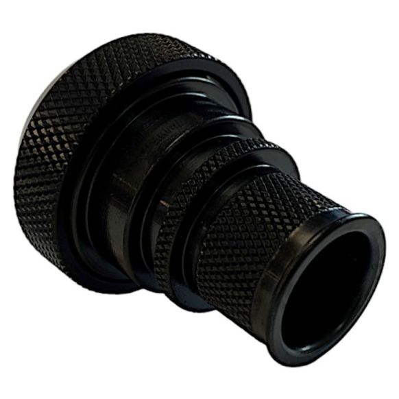 Rear view of EMCA Straight Screened Adaptor in Black Zinc Nickel finish (Part Number: A37-526-4208KN)