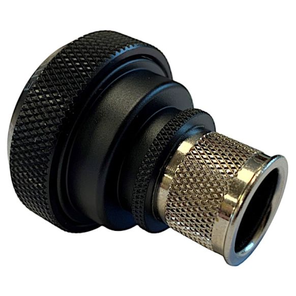 Rear view of EMCA Straight Screened Adaptor in Black Hybrid finish (Part Number: A37-526-6J08KN)