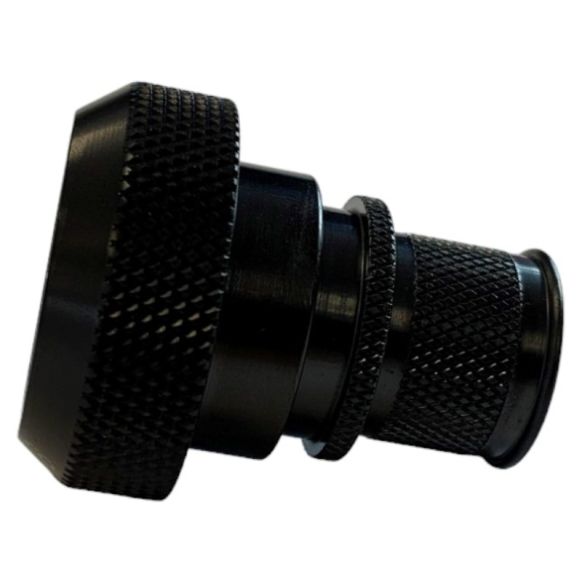 Side view of EMCA Straight Screened Adaptor in Black Zinc Nickel finish (Part Number: A37-796-2205)