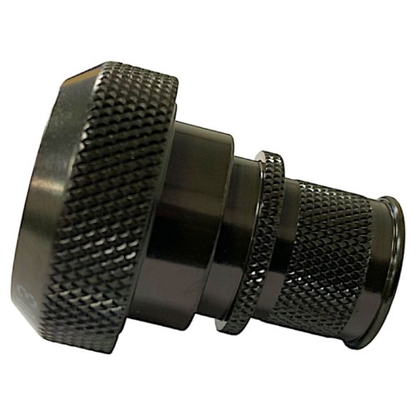 Side view of EMCA Straight Screened Adaptor in Olive Drab Zinc Cobalt finish (Part Number: A37-796-7414)