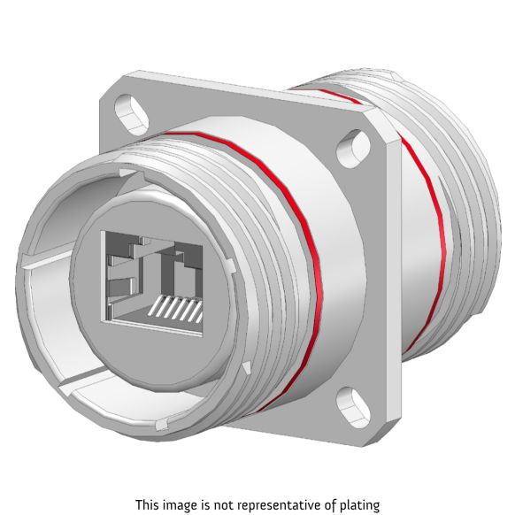 Front view of EMCA Connector Solutions RJ45 CAT5e Bulkhead Feedthrough Square Flange Receptacle