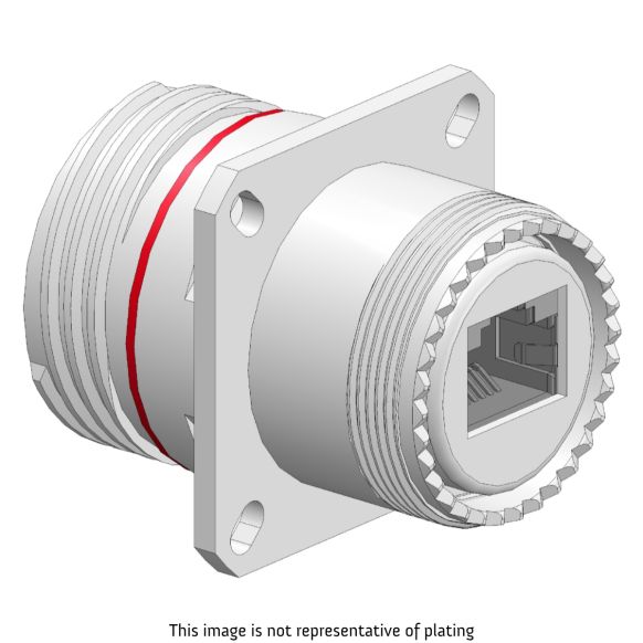 Front view of EMCA Connector Solutions X1-9884 RJ45 CAT6A Feedthrough Sealed Square Flange Receptacle