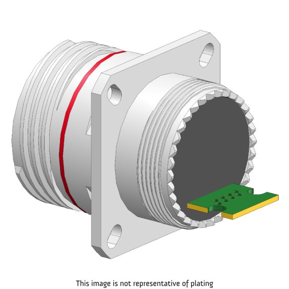 Front view of EMCA Connector Solutions X1-9886 RJ45 CAT6A PCB Square Flange Receptacle
