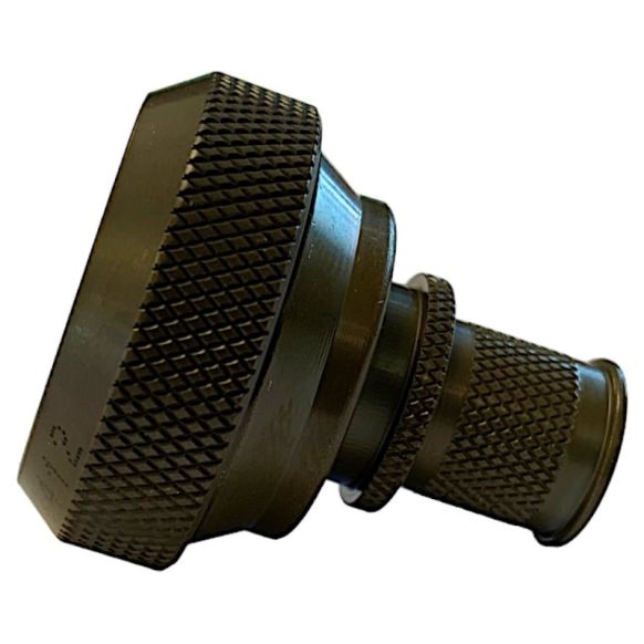 Side view of EMCA Straight (RFI/EMI) Screened Adaptor in Olive Drab Cadmium finish (Part Number: A37-526-5607KN)