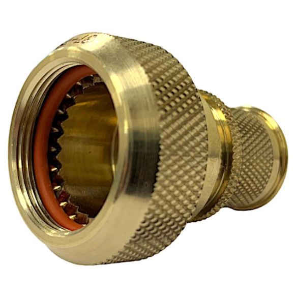 Front view of EMCA Straight (RFI/EMI) Screened Adaptor in Aluminium Bronze Passivated & Electroless Nickel finish (Part Number: A37-796-69512)