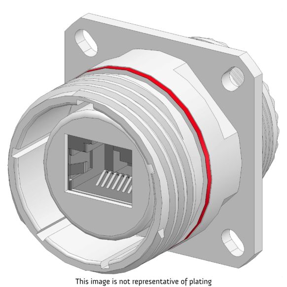 Front view of EMCA Connector Solutions RJ45 CAT6A Feedthrough Square Flange Receptacle