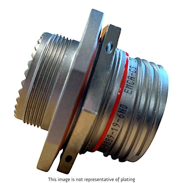 Side view of EMCA Connector Solutions RJ45 CAT6A Feedthrough Jam Nut Receptacle in Electroless Nickel finish