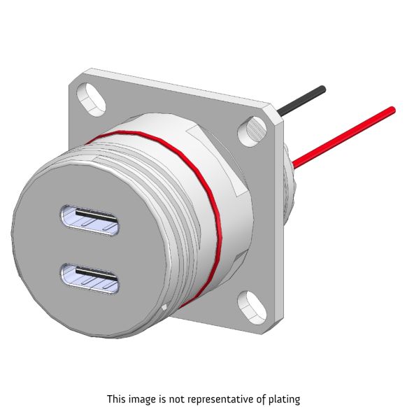Front view of EMCA Connector Solutions X2-9846 Dual USB-C Square Flange Receptacle for Power Supply
