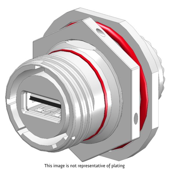 Front view of EMCA Connector Solutions X2-9853 USB-A Jam Nut Receptacle Feedthrough