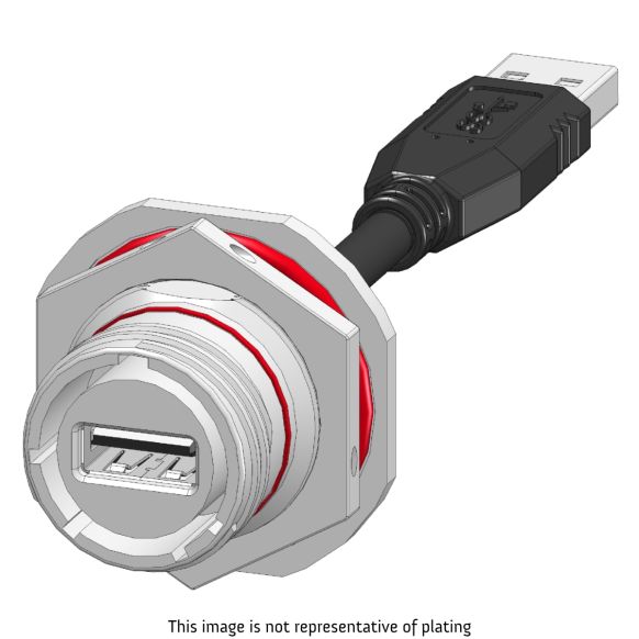 Front view of EMCA Connector Solutions X2-9857 USB-A Jam Nut Receptacle with Cordset