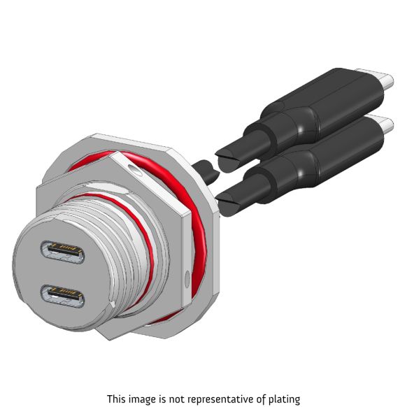 Front view of EMCA Connector Solutions X2-9867 Dual USB-C Jam Nut Receptacle with Cordset