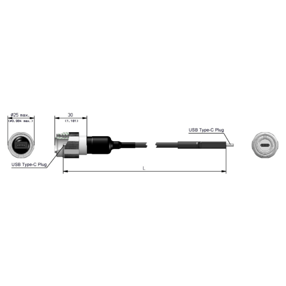 Dimensions of EMCA Connector Solutions X2-9874 USB-C Plug Connector with Cordset
