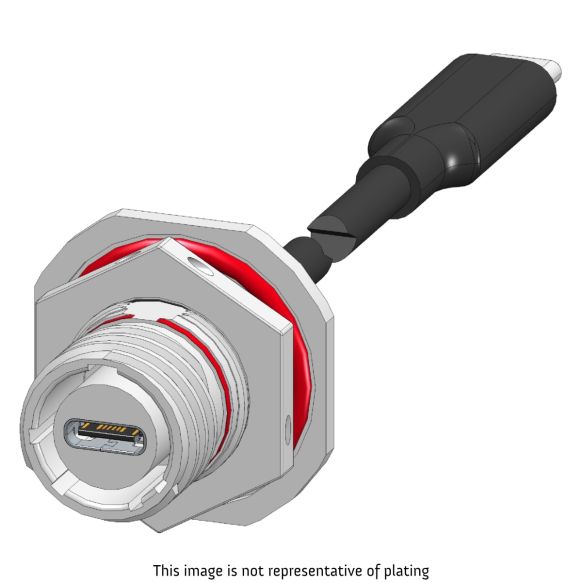 Front view of EMCA Connector Solutions X2-9876 USB-C Jam Nut Receptacle with Cordset