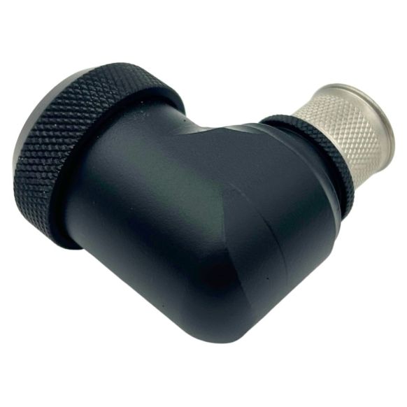 Rear view of EMCA Electro-Mechanic A37-525 90 Degree Screened Adaptor in Black Hybrid finish