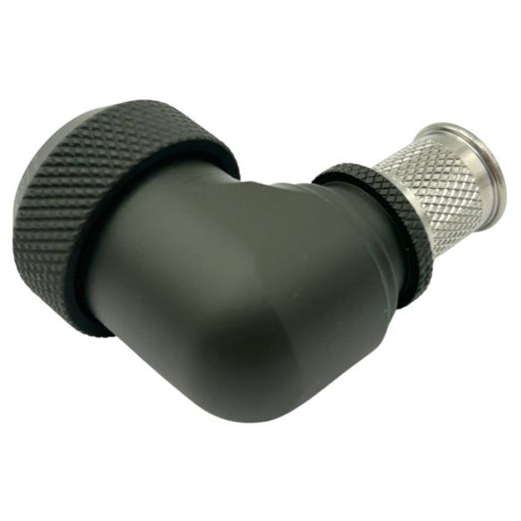 Rear view of EMCA Electro-Mechanic A37-525 90 Degree Screened Adaptor in Olive Drab Hybrid finish
