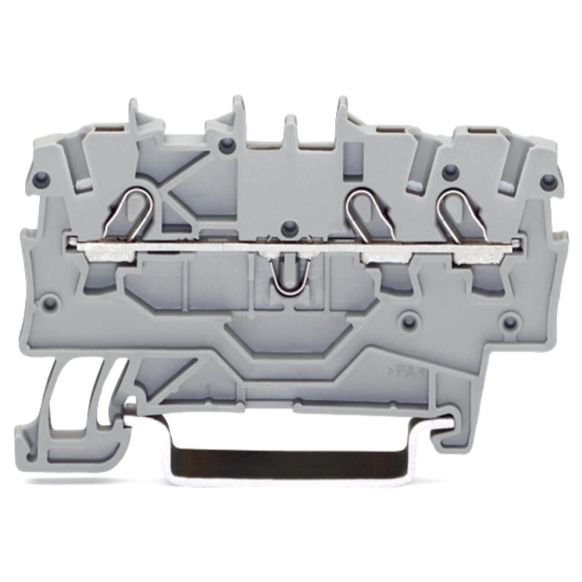 Front view of WAGO TOPJOB®S 2000 Series Rail Mounted 3 Conductor Through Terminal Block, Blue (Part Number: 2000-1304)