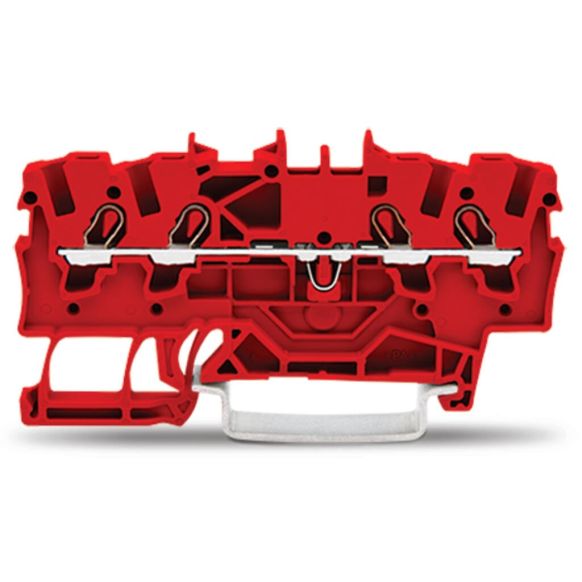 Front view of WAGO TOPJOB®S 2001 Series Rail Mounted 4 Conductor Through Terminal Block, Red (Part Number: 2001-1403)