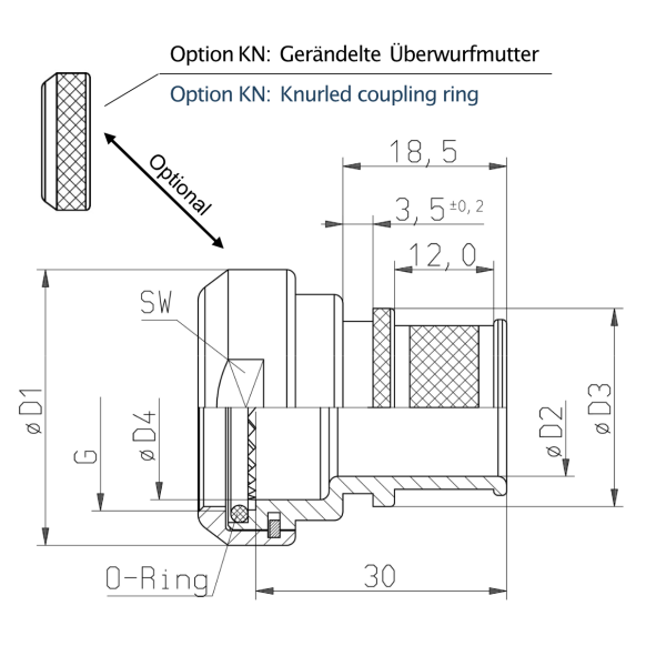 Dimensions of EMCA Electro-Mechanic A37-526 Straight Screened Adaptor