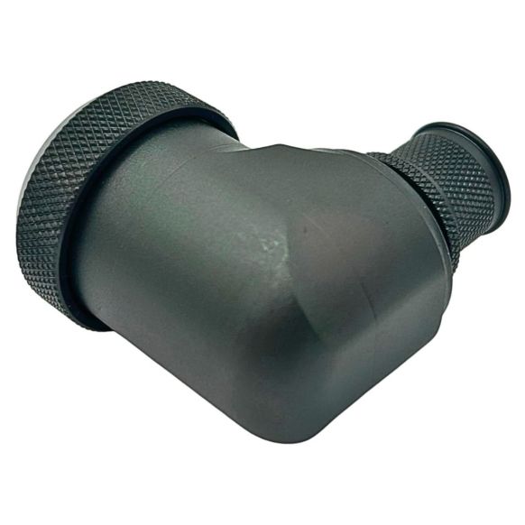 Side view of EMCA Electro-Mechanic A37-795 90 Degree Screened Adaptor in Olive Drab Zinc Cobalt finish