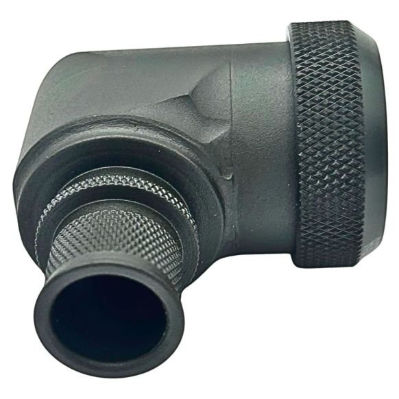Side view of EMCA Electro-Mechanic A37-795 90 Degree (RFI/EMI) Screened Adaptor in Olive Drab Cadmium finish