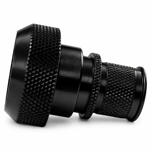 Side view of EMCA Electro-Mechanic A37-796 Straight Screened Adaptor in Black Zinc Nickel finish