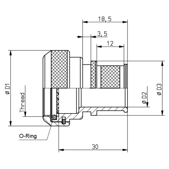 Dimensions of EMCA Electro-Mechanic A37-796 Straight Screened Adaptor